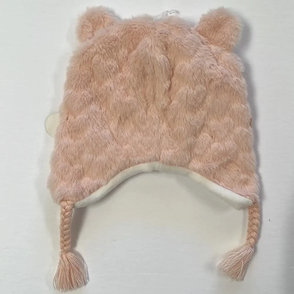 Laura Ashley Hat & Mittens Set Girls Size 2-4T Pink Sequin Ears Lined